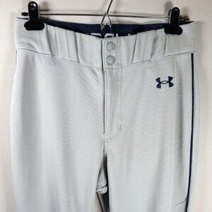 Under Armour Men's Baseball Gray Pants Medium Blue Stripe Loose Fit Stretch